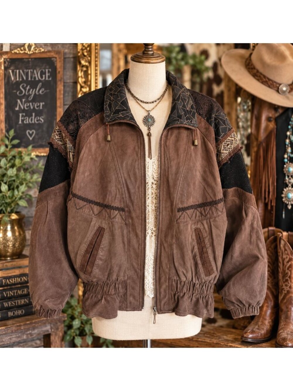 Vtg 90s Winlit Leather Suede Jacket Women's  L Boho Western Patchwork Y2K Grunge